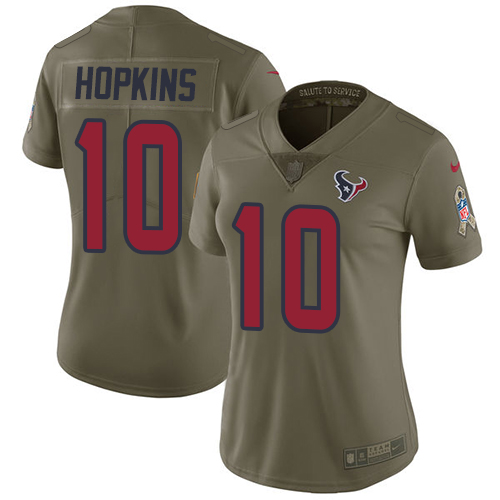 Nike Texans #10 DeAndre Hopkins Olive Women's Stitched NFL Limited Salute to Service Jersey